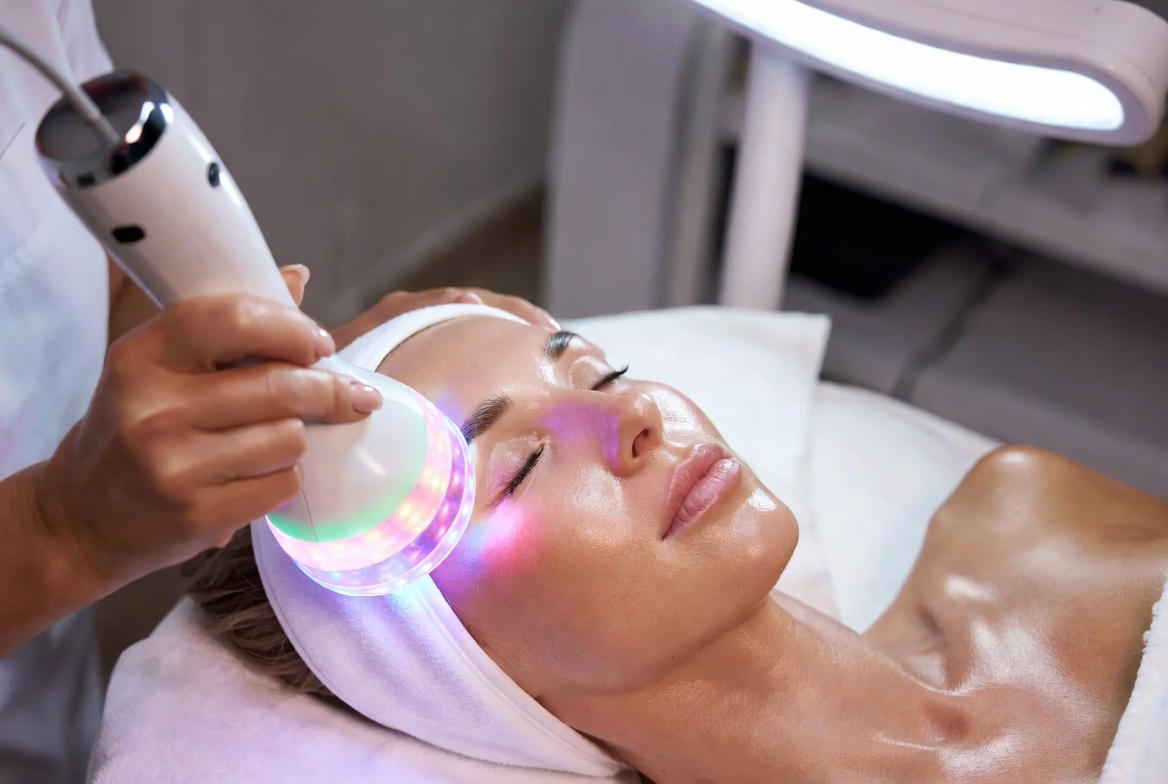 Client receiving a non-surgical facial treatment